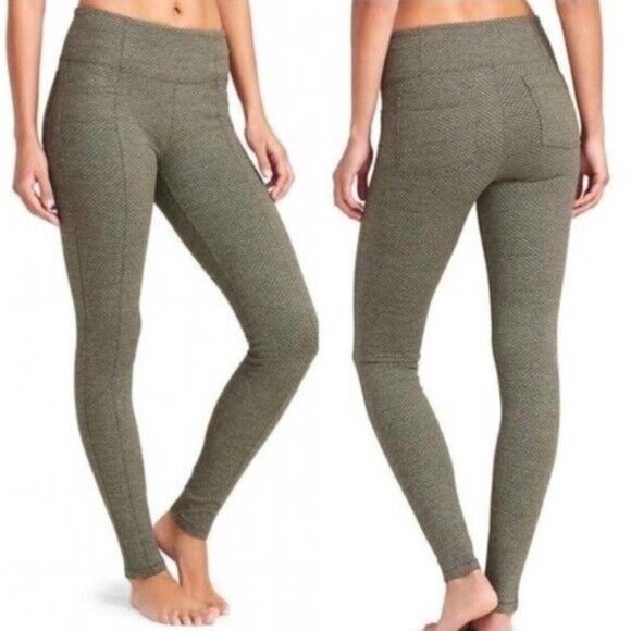 Athleta Pants - athleta metro herringbone green mid rise leggings yoga running sz m